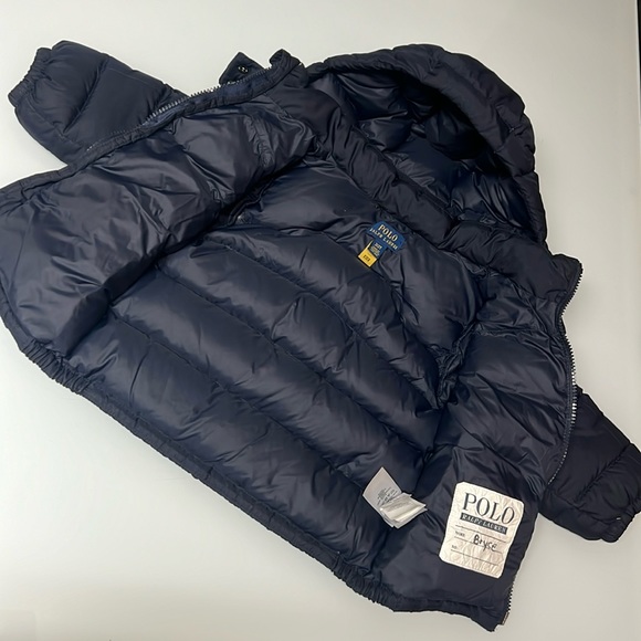 POLO RALPH LAUREN 2T BOYS DOWN FILLED NAVY BLUE HOODED JACKET RED HORSE USED - Picture 4 of 15